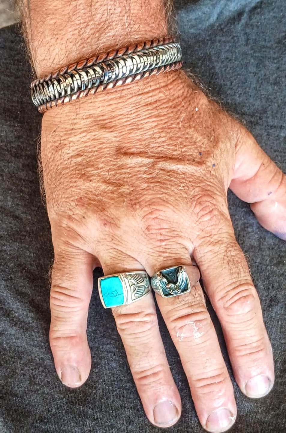 Customer photo review of Eagle Turquoise Ring for Men Sterling Silver