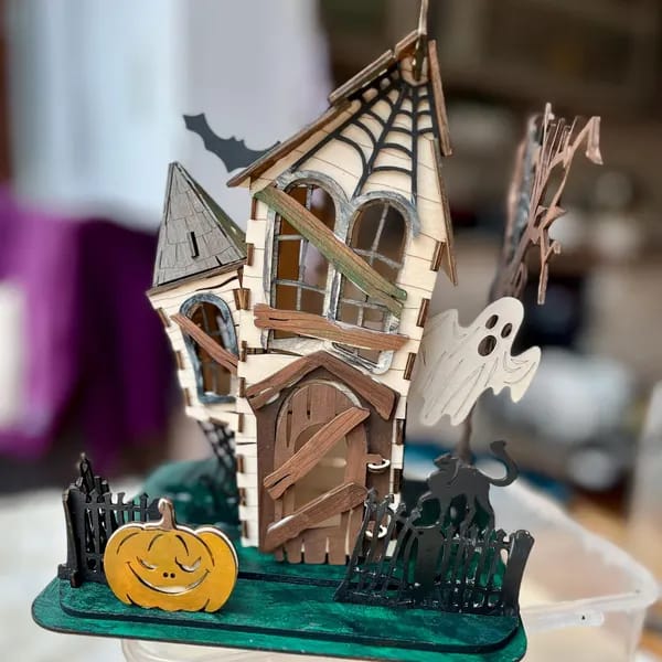 Customer photo review of Halloween house scene lamp laser cut svg file