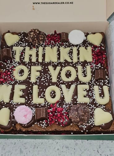 Customer photo review of Custom message heart brownie