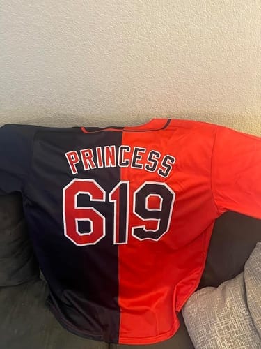 Customer photo review of Custom Cream Black-Old Gold Stripe Fashion Raglan Sleeves Authentic Two-Button Softball Jersey