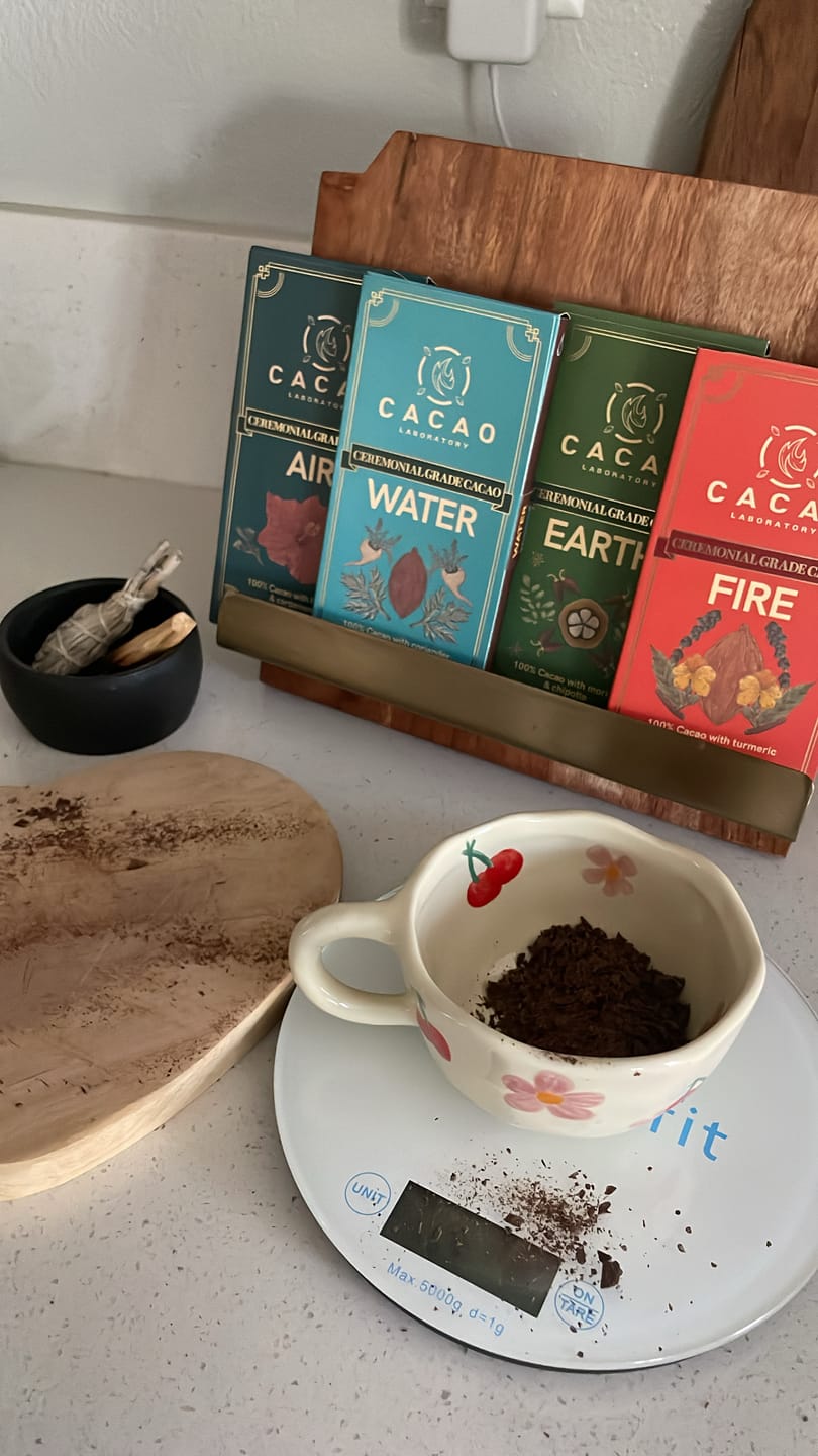 Customer photo review of Sacred Element Ceremonial Cacao Blends Variety Box, Organic (4 bars – 3.5 oz each)