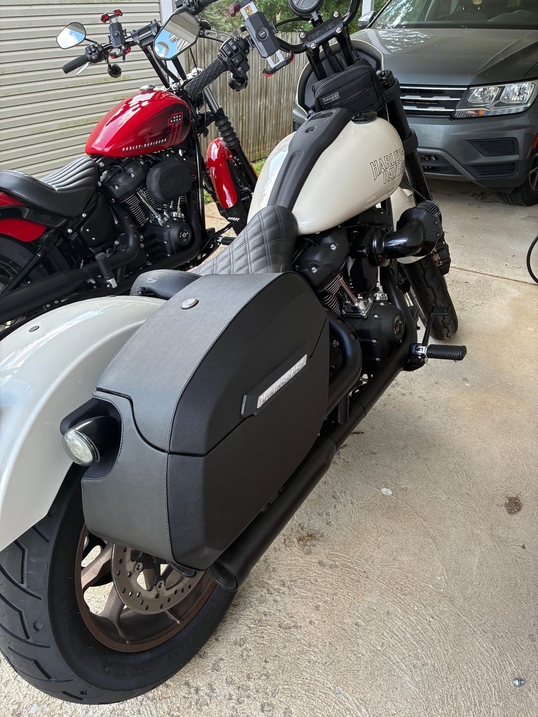 Customer photo review of 32L - Darkin Large Quick Mount Leather Wrapped Hard Saddlebags for Harley Softail Low Rider S FXLRS