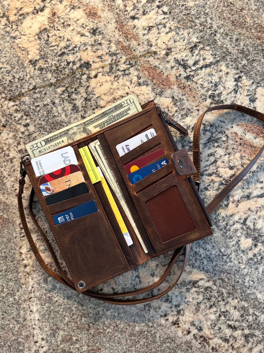 Customer photo review of Leather Wallet with Phone Compartment, Modern Travel Accessory, Crossbody Phone Wallet, Leather Bag, Women's Purse