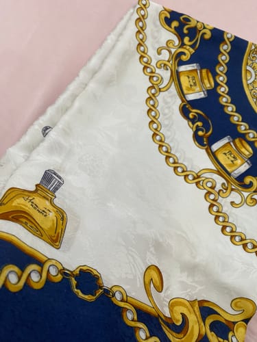 Customer photo review of Blue, White and Gold Silk Scarf