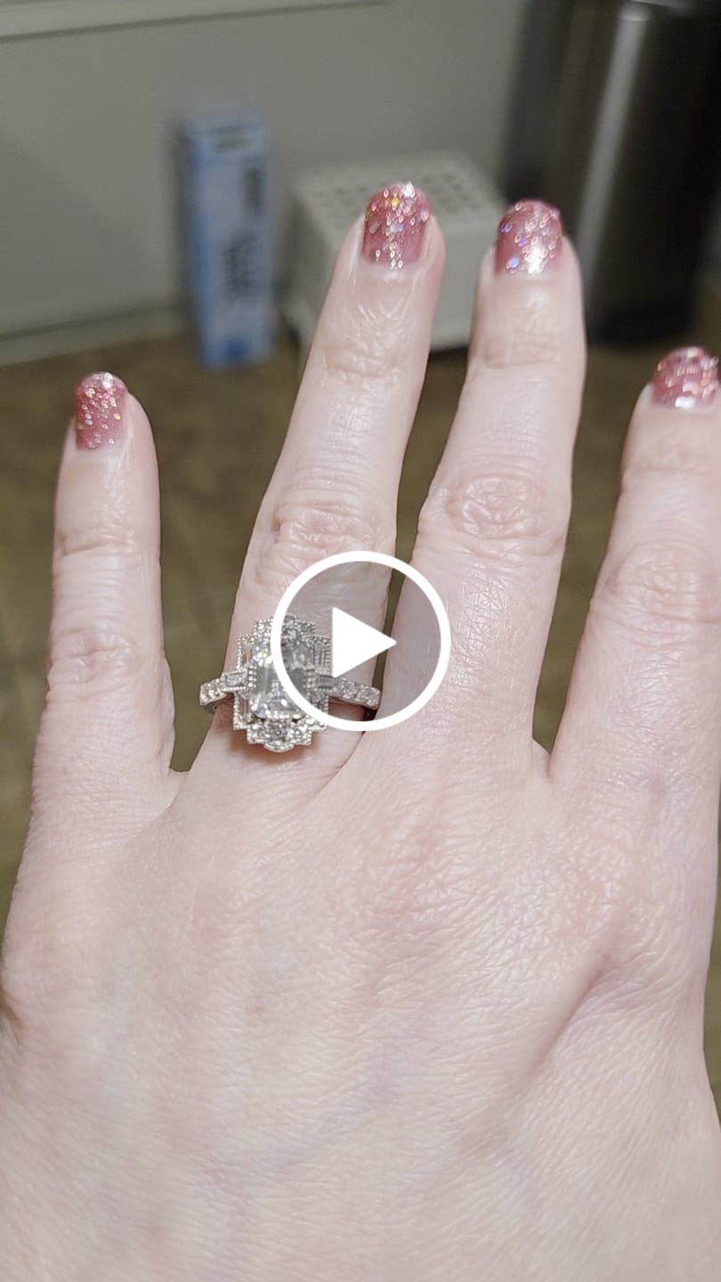 Customer video review of Art Deco Emerald Cut Moissanite Milgrain Engagement Ring