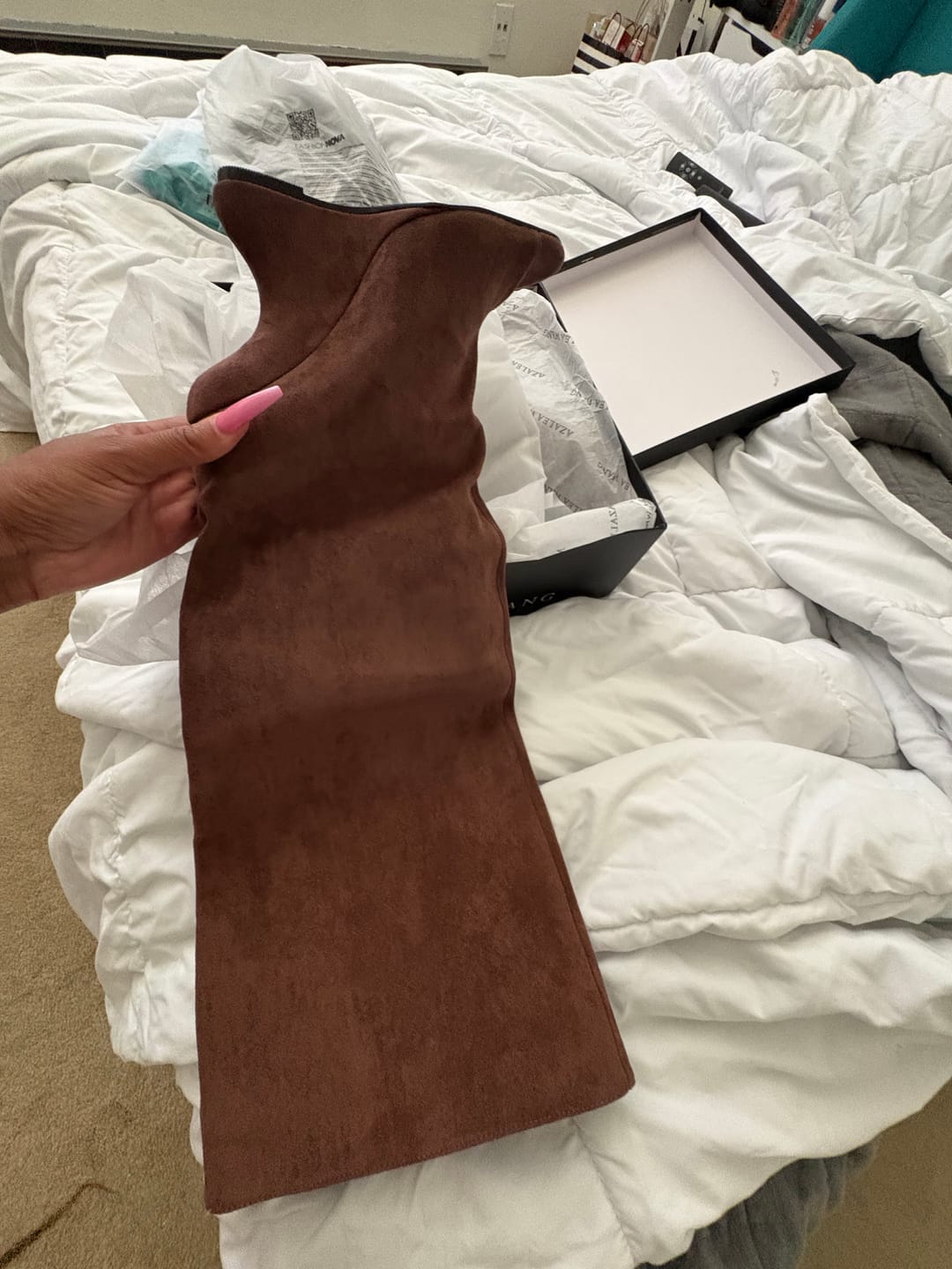 Customer photo review of VINCENT-BROWN PEEP TOE WEDGE BOOT