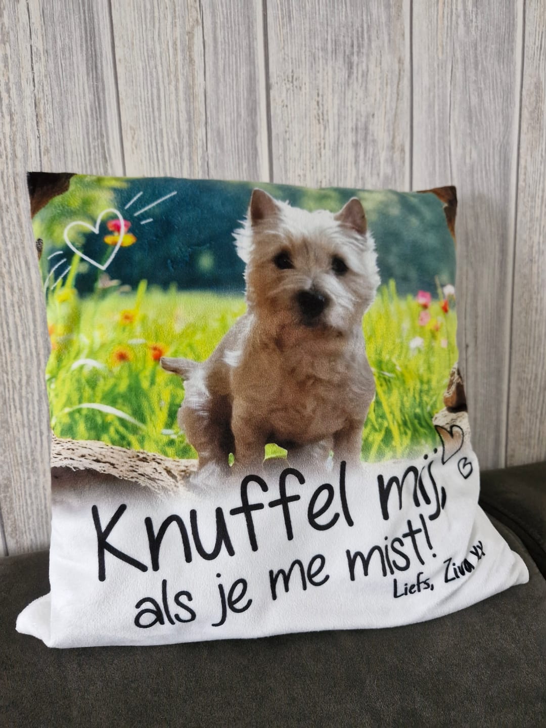Customer photo review of Knuffel mij als je me mist - Gepersonaliseerde kussen