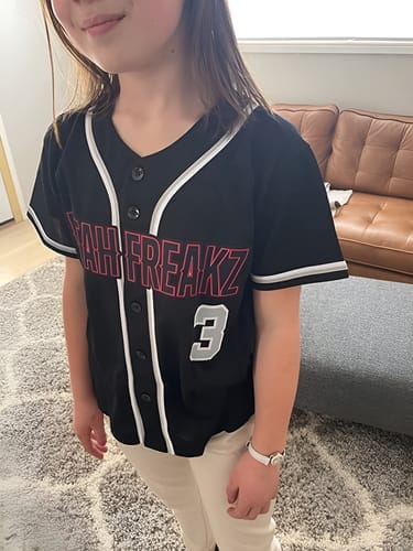 Customer photo review of Custom Royal White-Red Classic Style Authentic Two-Button Softball Jersey