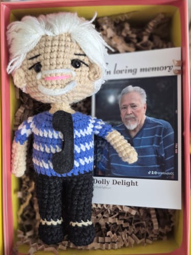 Customer photo review of Dolly® Personalized Crochet Doll with Photo Card