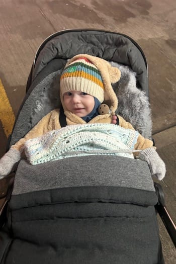 Customer photo review of Rainbow Striped Knitted Beanie Hat