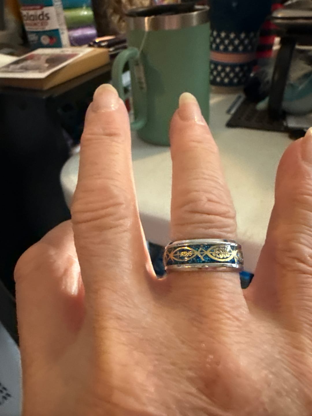 Customer photo review of FREE Today: Rustic Ichthys Jesus Fish Sparkle Ring - Faith and Devotion