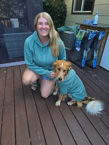 Customer photo review of Essential Dog Hoodie - Teal