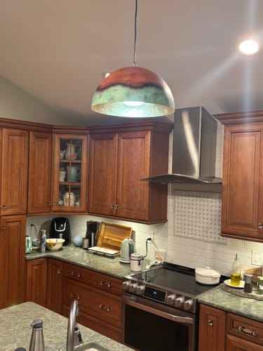 Customer photo review of Oversized Industrial Copper Patina Metal Dome Pendant Light