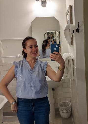 Customer photo review of Vertical Striped Ruffle Accented Tank