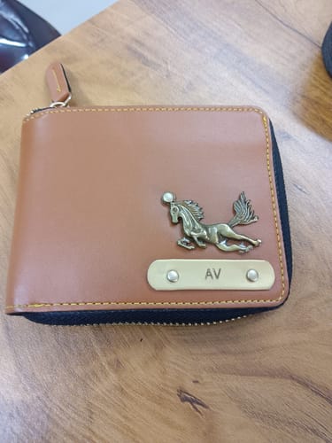 Customer photo review of Personalized Unisex Wallet With Name & Charm - Tan