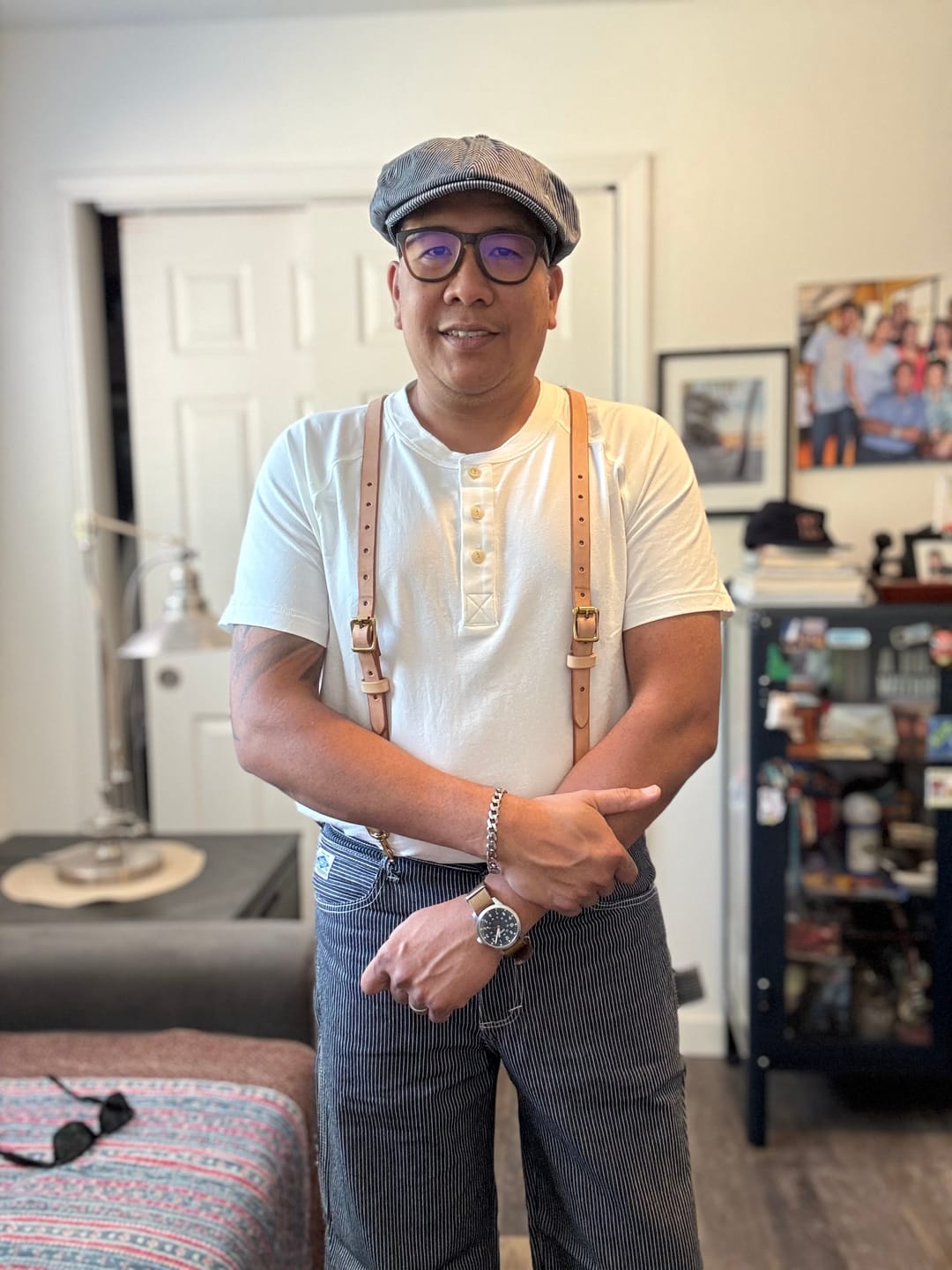 Customer photo review of Striped Denim Newsboy Cap