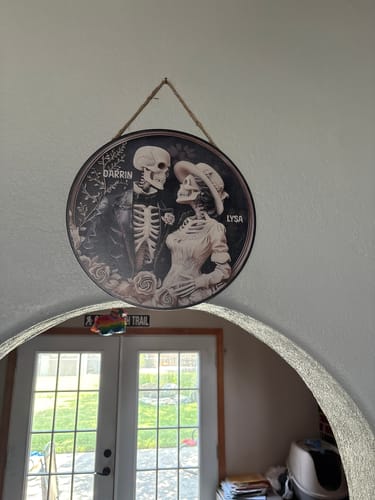 Customer photo review of Skull Couple Personalized Wood Sign
