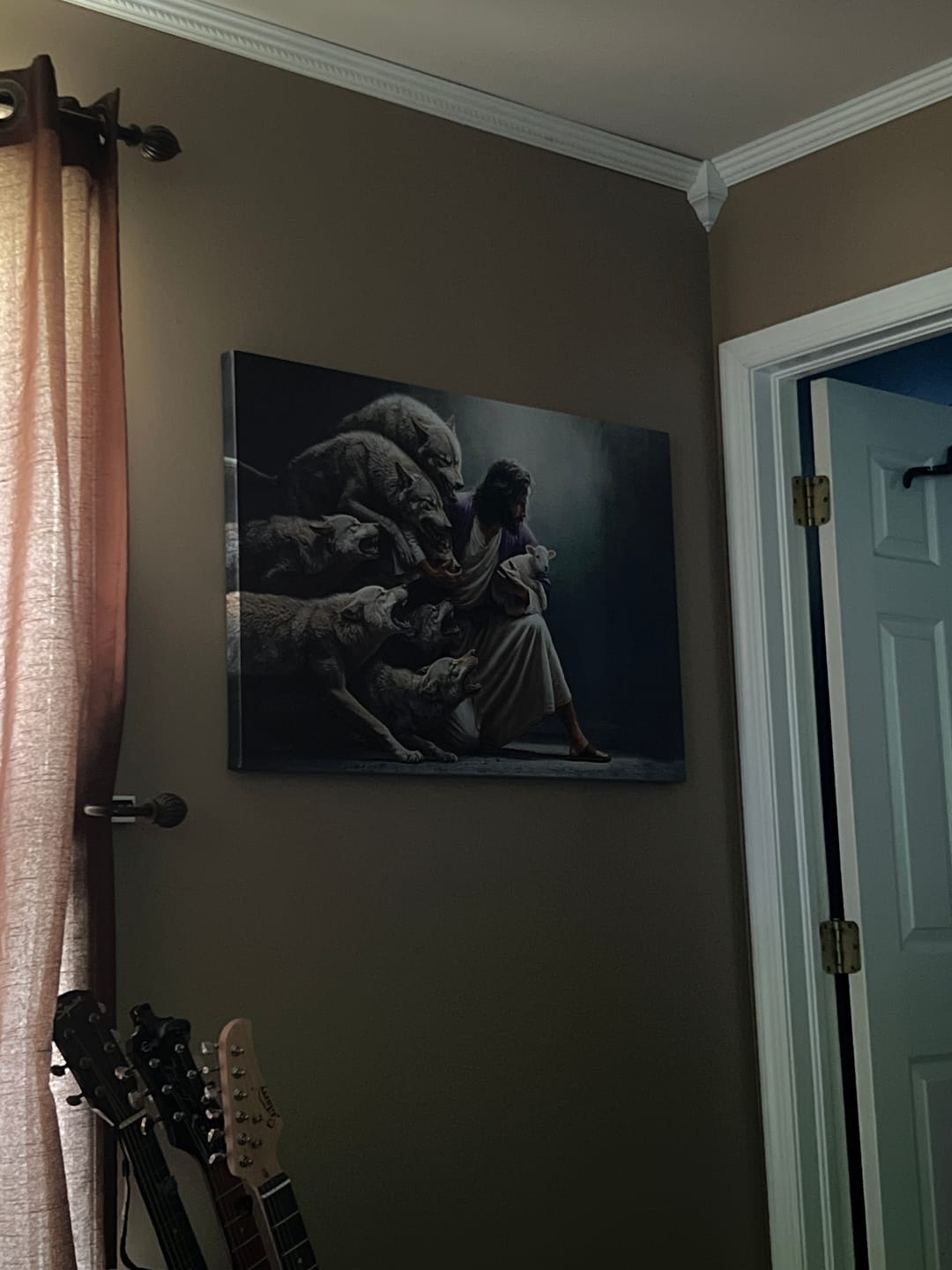Customer photo review of Jesus Protects The Lamb From Wolves Wall Art Canvas