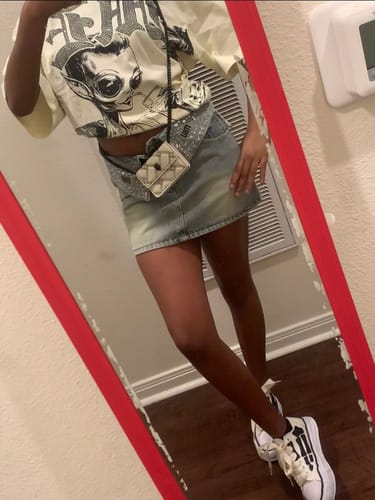 Customer photo review of Mixed Emotion Beach Rhinestone Tee Cream