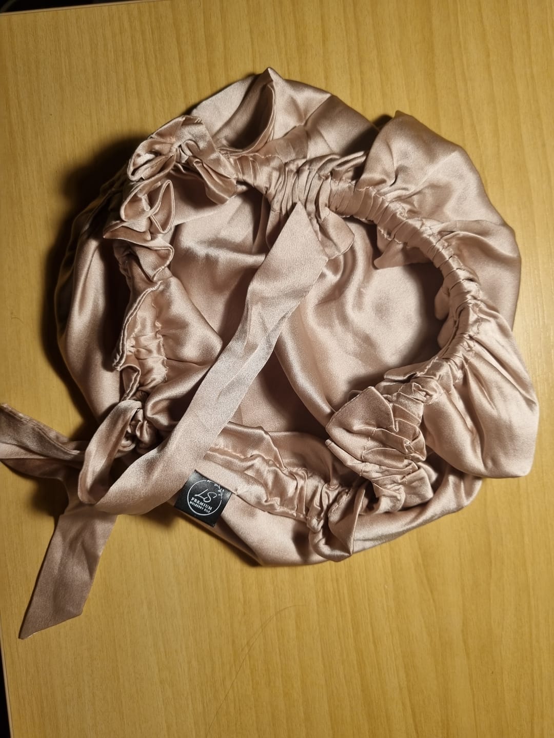 Customer photo review of Large Double-Lined Adjustable Silk Hair Bonnet Turban - Pink