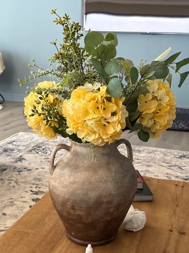 Customer photo review of Faux Arrangement - Eucalyptus & Yellow Hydrangea