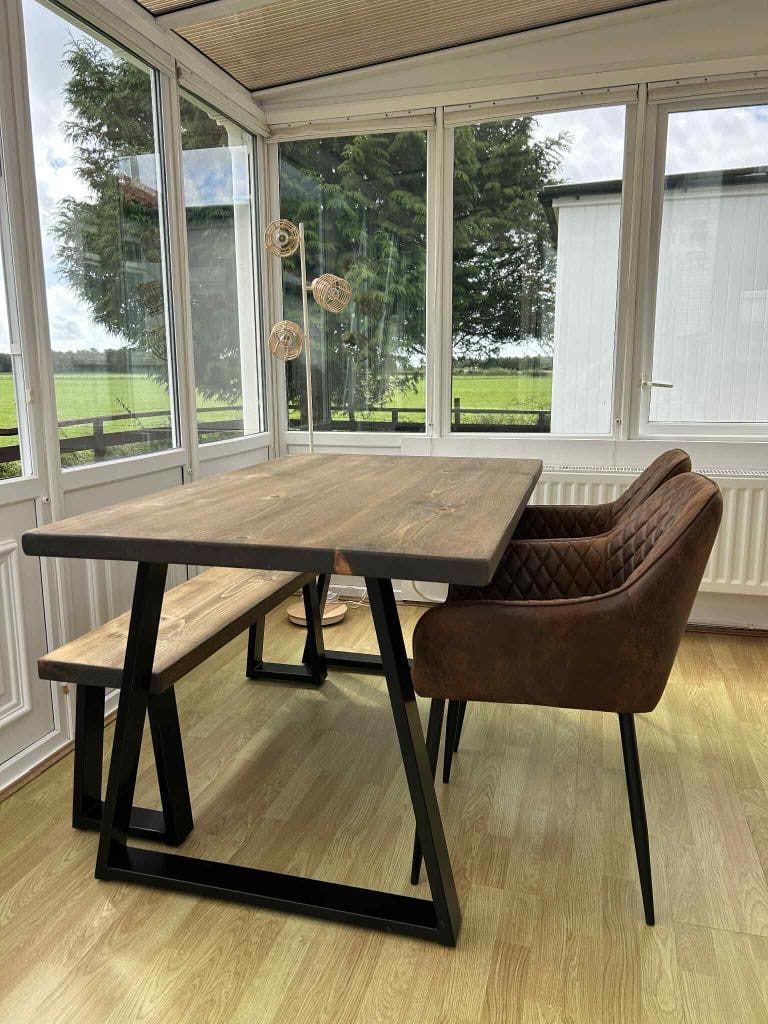 Customer photo review of Industrial Dining Table with Trapezium Leg - Smoked Oak