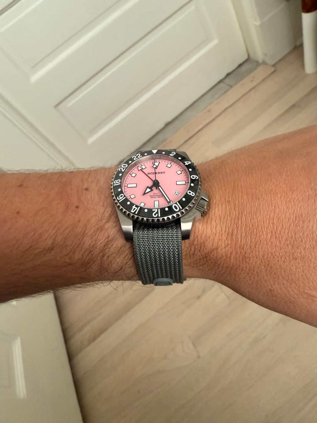 Customer photo review of ADMIRAL GMT - 200M Waterproof Titanium Automatic Diver Watch | Pink-(Ceramic Bezel)