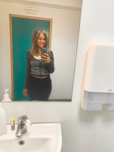 Customer photo review of Cora Grey Sweet Square Neck Knit Top