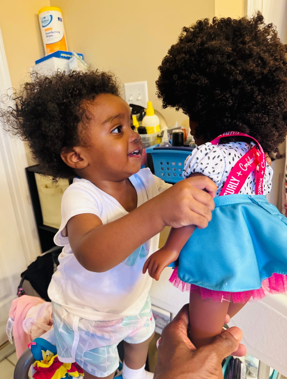 Customer photo review of Beautiful Curly Me Bella – 18 inch Doll with Natural Curly Hair