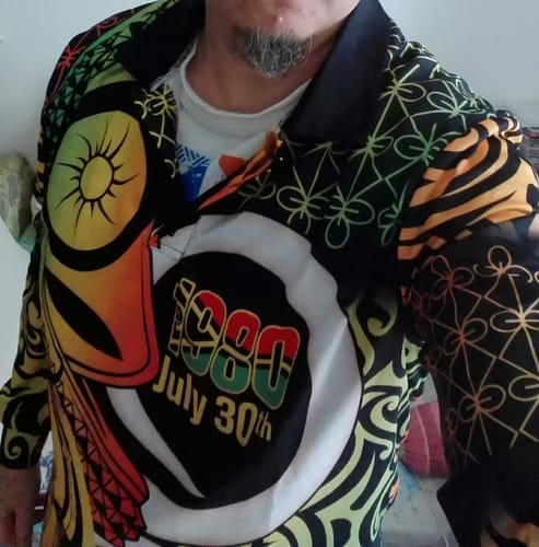Customer photo review of Vanuatu 1980 Long Sleeve Polo Shirt Ni-Van Tamtam Sand Drawing Pattern LT14