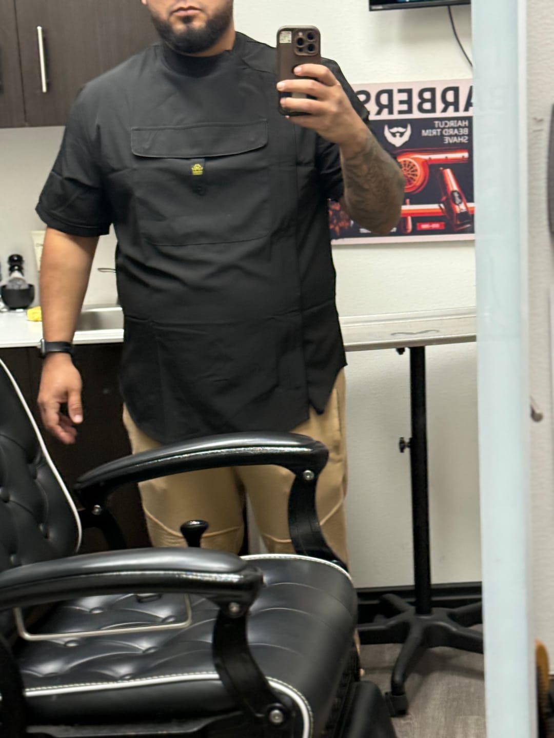 Customer photo review of Barber Smock - Old New York - Gray