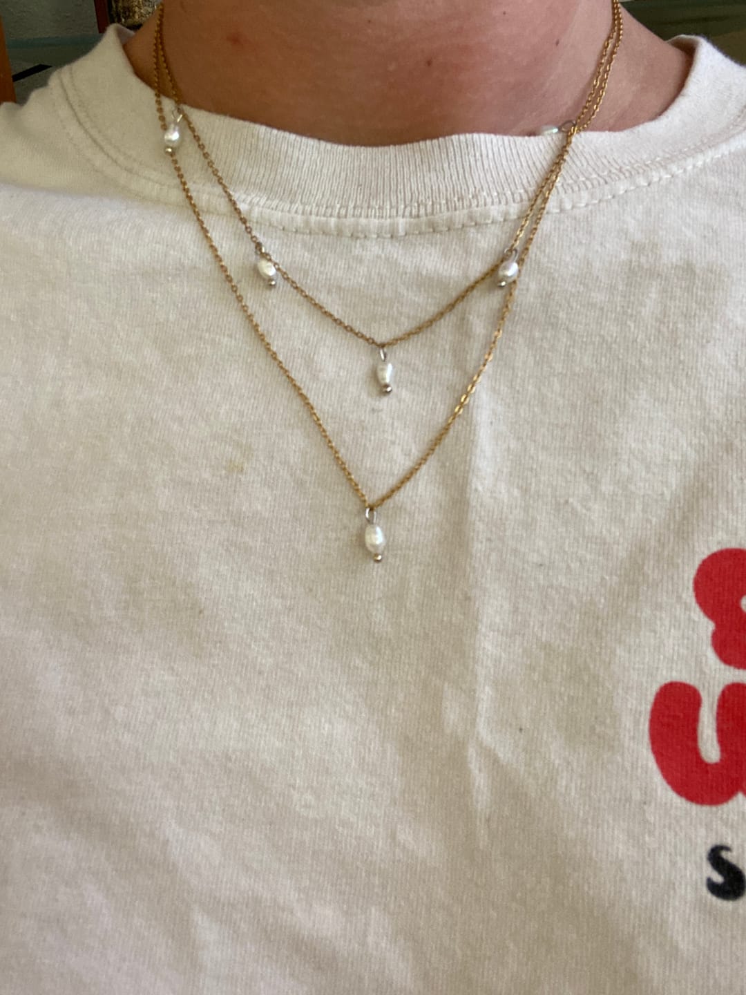 Customer photo review of Kayla Pearl Drop Layered Necklace