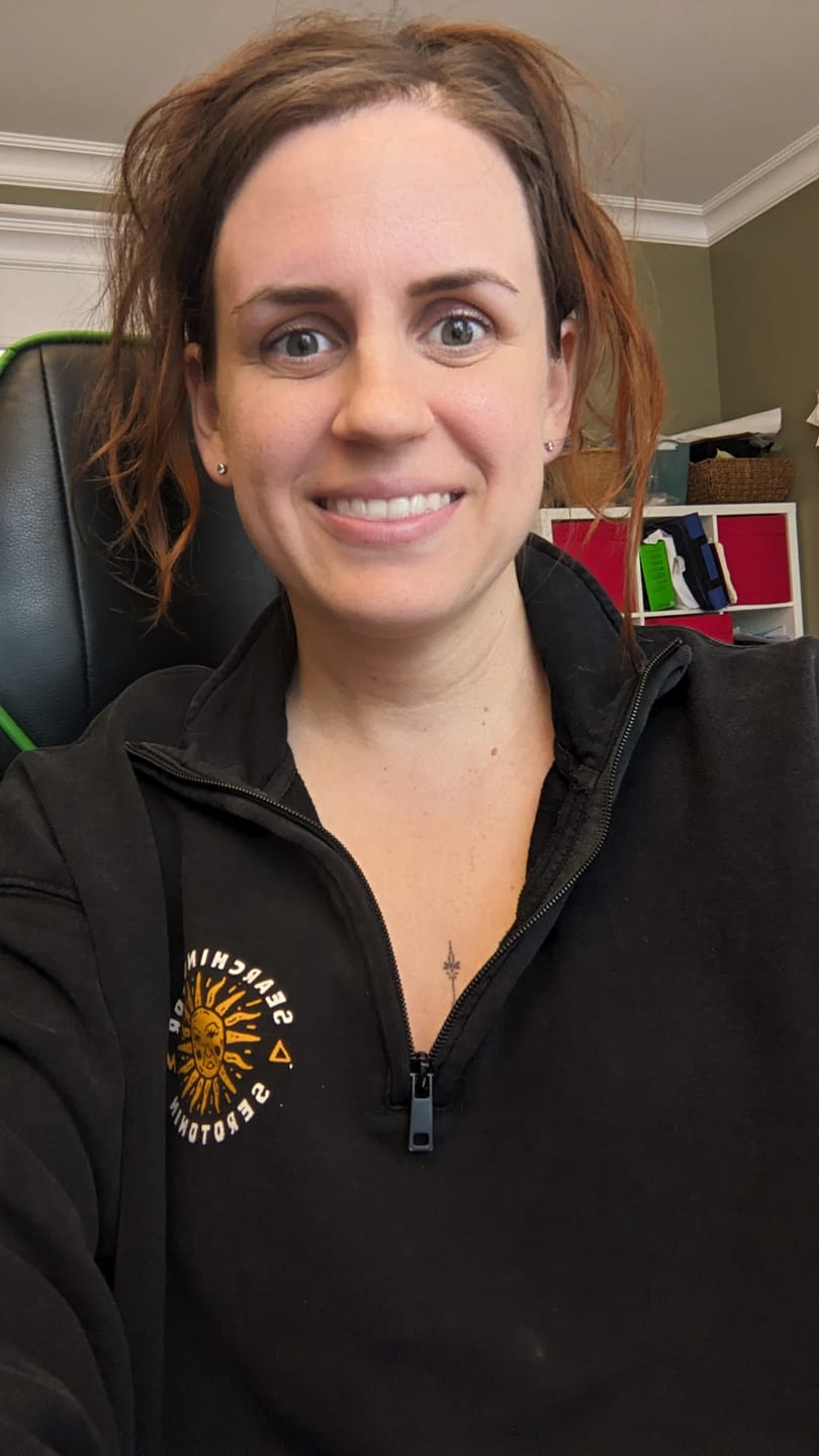 Customer photo review of Searching for Serotonin 1/4 Zip Sweater