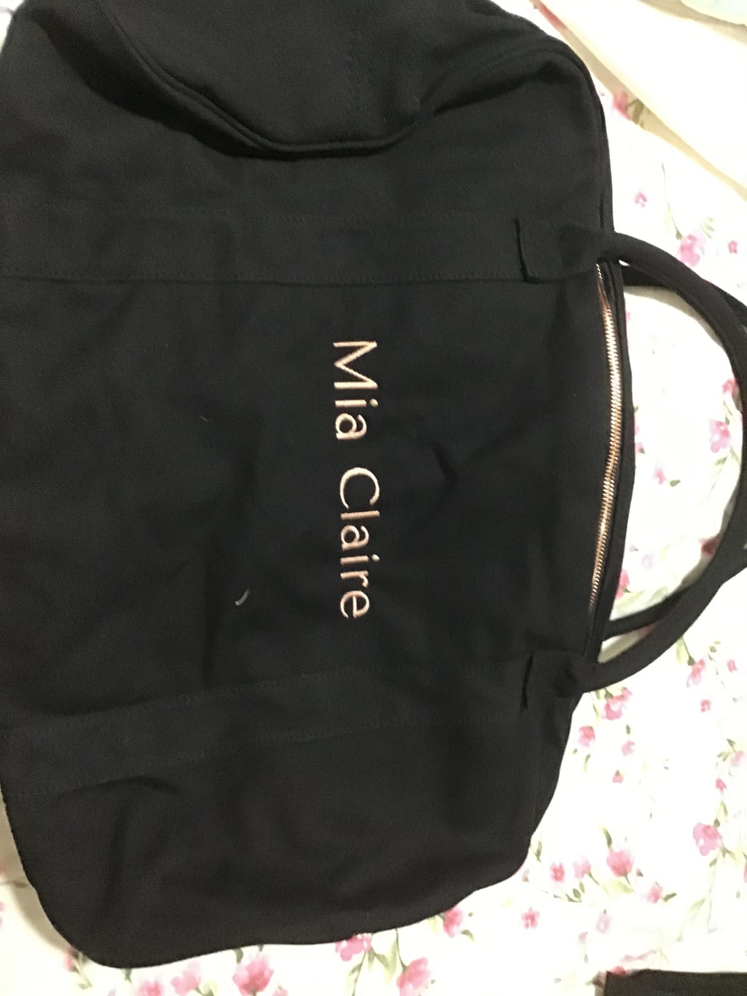 Customer photo review of Black Personalised Duffle Bag (Rose Gold Zipper)