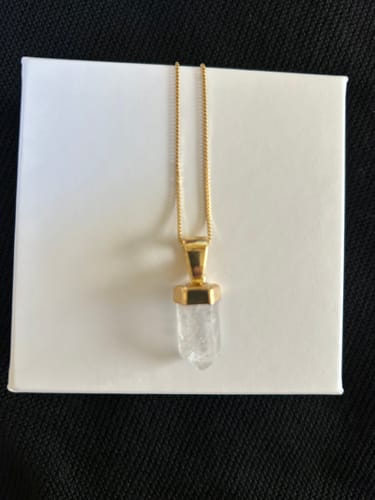 Customer photo review of Clear Quartz Polished Point 18K Gold Plated Necklace