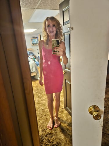 Customer photo review of Samara Cami Ribbed Slip Mini Dress - Pink