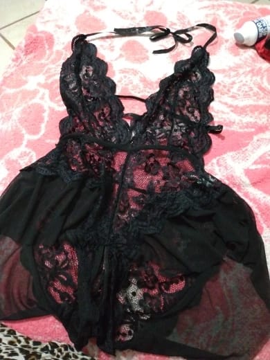 Customer photo review of Boudoir Flare Lace Crotchless Bodysuit
