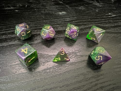 Customer photo review of Perseid | Green Resin DND Dice Set