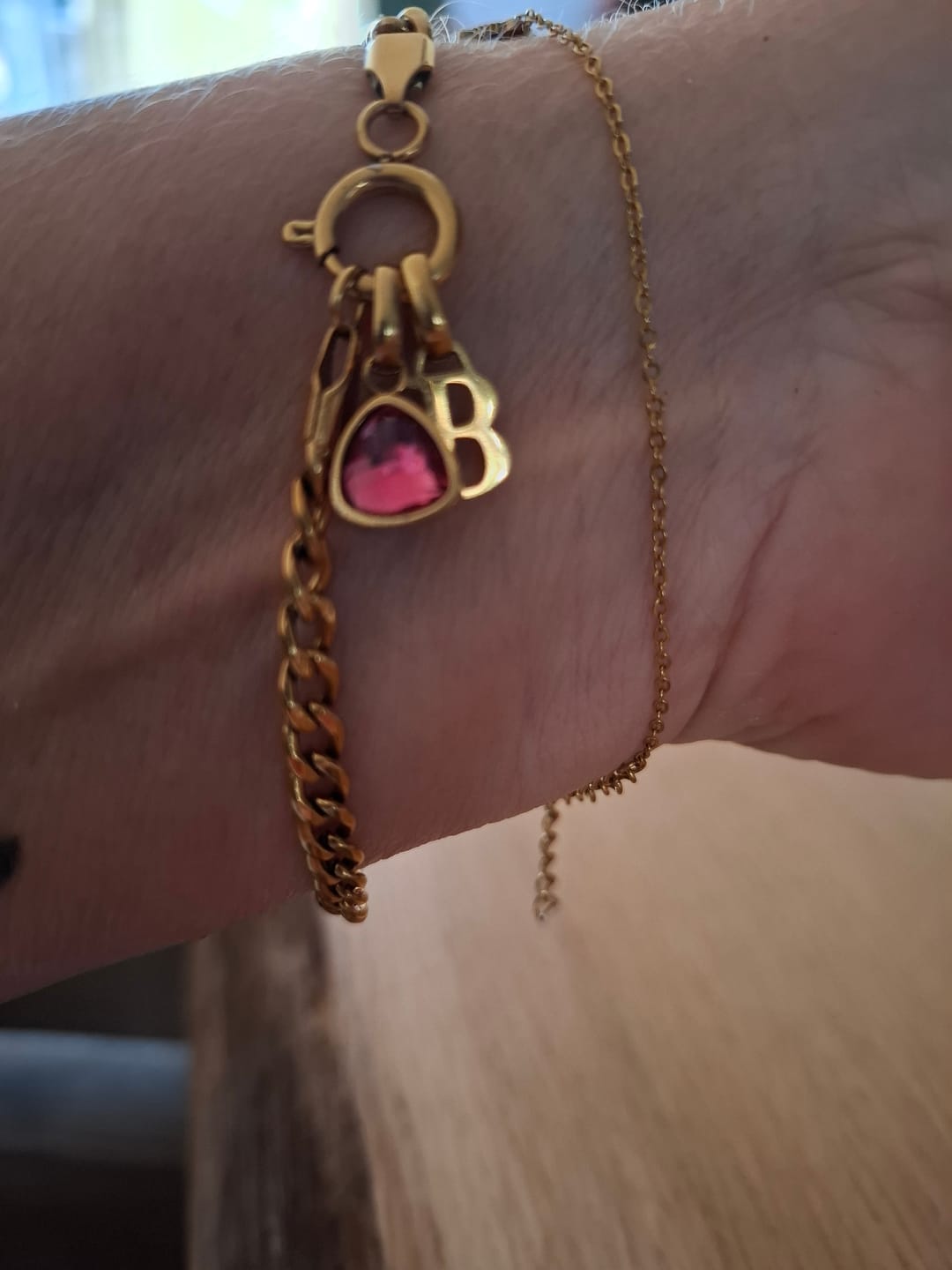 Customer photo review of Letter & birthstone bracelet gold