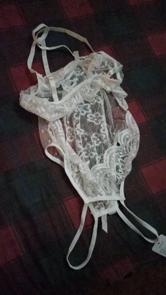 Customer photo review of Lustrous Floral Lace Crossback Crotchless Bodysuit