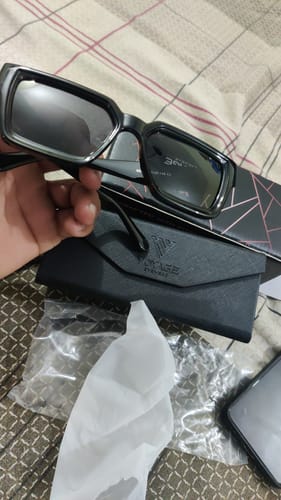 Customer photo review of Storm | Wayfarer Sunglasses (Black Lens | Black & Golden Frame - MG5174)