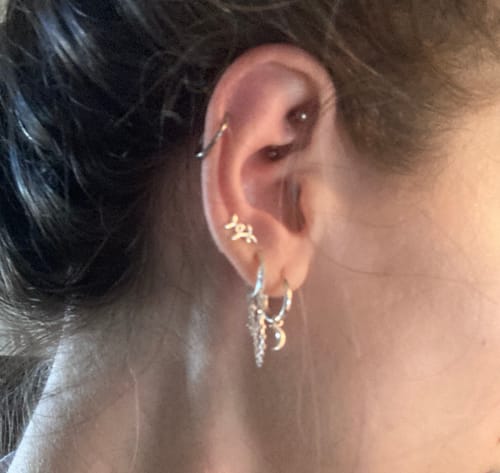 Customer photo review of NYX Double Chain Crystal Huggie Hoop