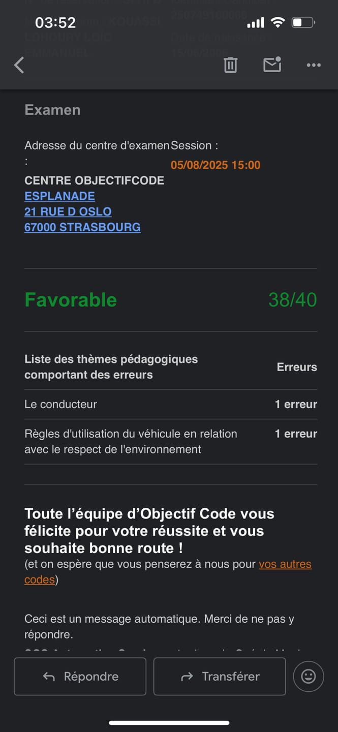 Customer photo review of ENTRAÎNEMENT AU CODE DE LA ROUTE POUR 20€