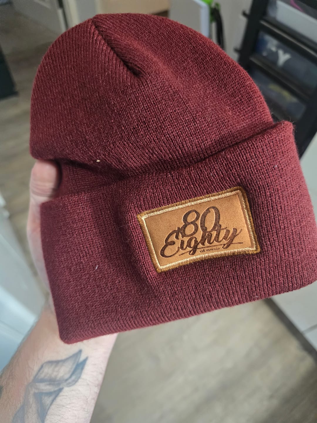 Customer photo review of 80eighty® Maroon Patch Beanie