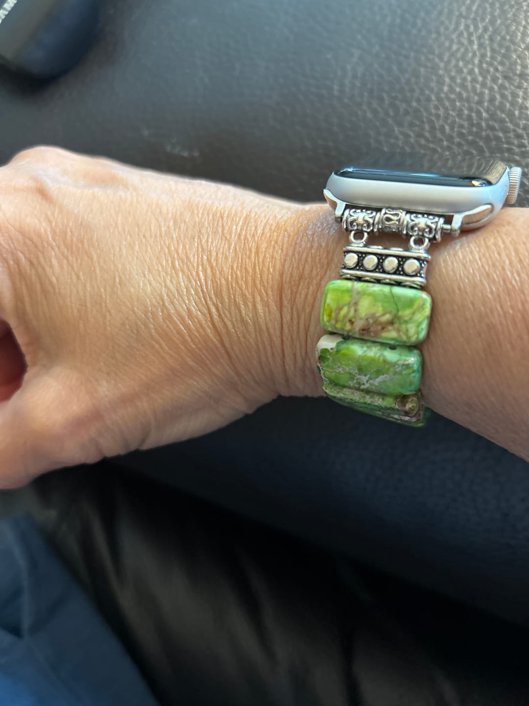Customer photo review of Lime Tibetan Jasper Stretch Apple Watch Strap