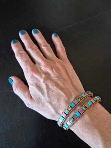 Customer photo review of Natural Jasper Semi-Precious Stone Two Layer Leather Bracelet - 6 Colours