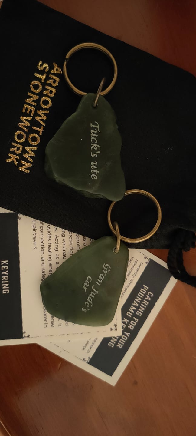 Customer photo review of Engraved Greenstone Key Ring