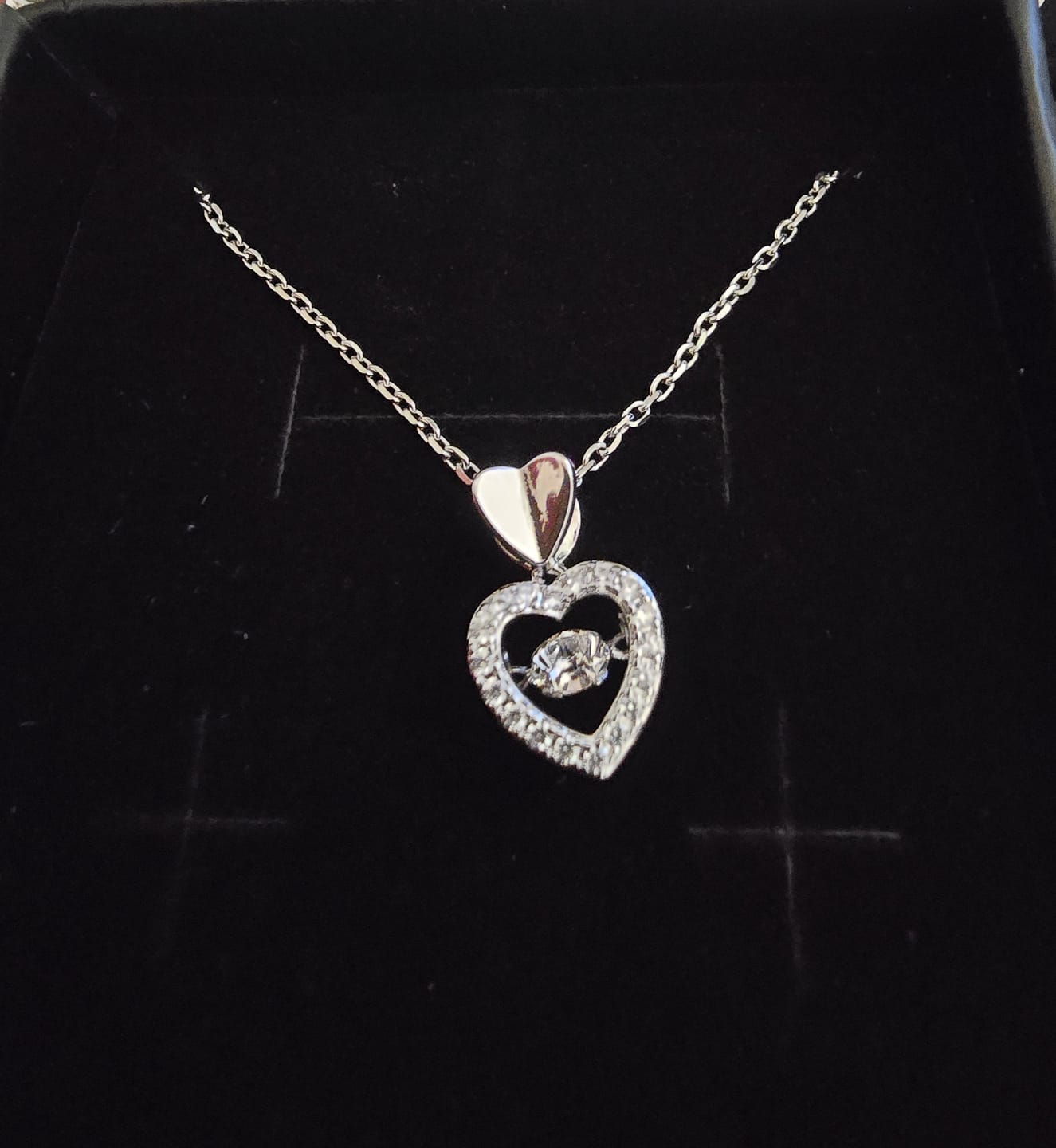 Customer photo review of Shelby 18k White Gold Plated Heart Dancing Necklace with Swarovski Crystals