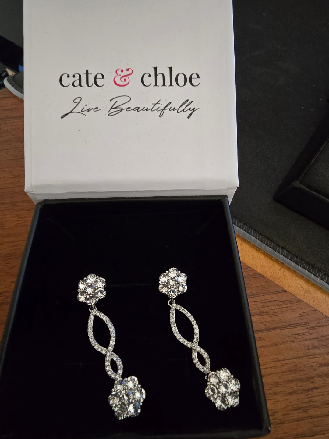 Customer photo review of Jessica 18k White Gold Plated Dangle Earrings with Swarovski Crystals