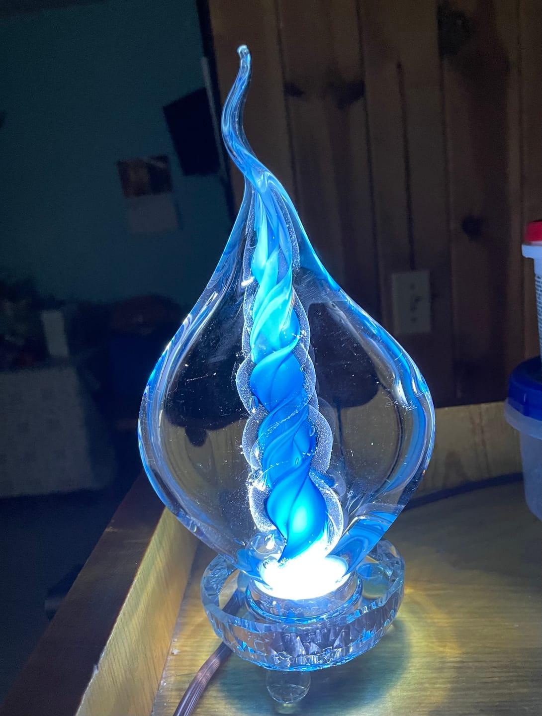 Customer photo review of Illuminated Memorial Glass Flame with Cremation Ashes